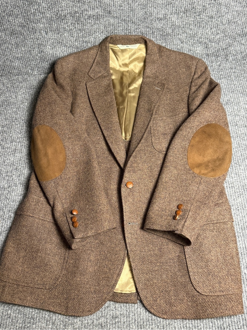 Vintage Izod Lacoste 100% Wool Blazer Sport Coat With Suede Elbow Patches